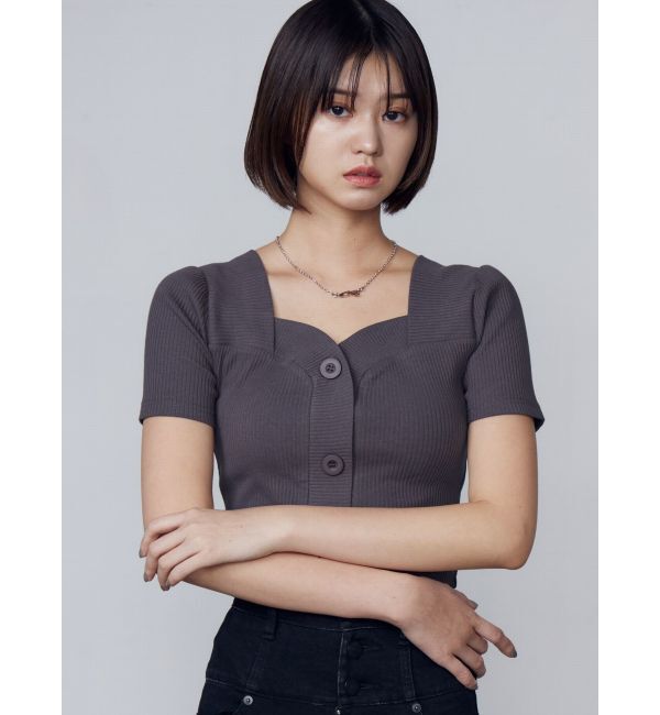 EMODA「フロントボタンショートリブトップ」|Tシャツ・カットソー|