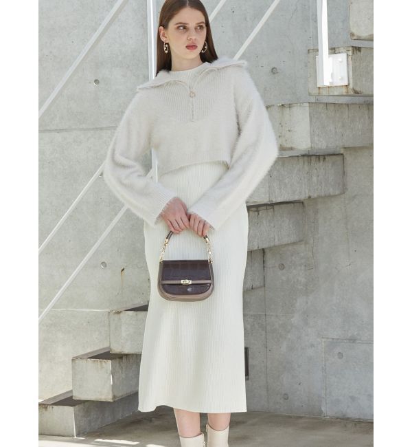 MERCURYDUO「ミニシャギーハーフジップニットセットワンピース」|ワンピース|