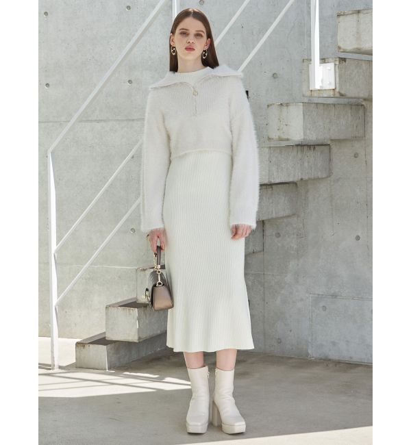 MERCURYDUO「ミニシャギーハーフジップニットセットワンピース」|ワンピース|