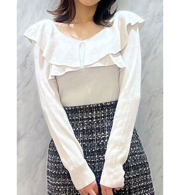 MERCURYDUO「2WAYフォールドラッフルロングスリーブニット」|ニット・セーター|オフホワイト