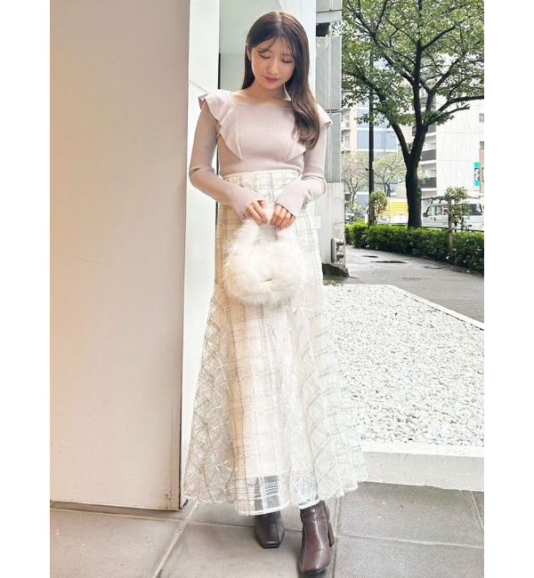 MERCURYDUO「2WAYフォールドラッフルロングスリーブニット」|ニット・セーター|