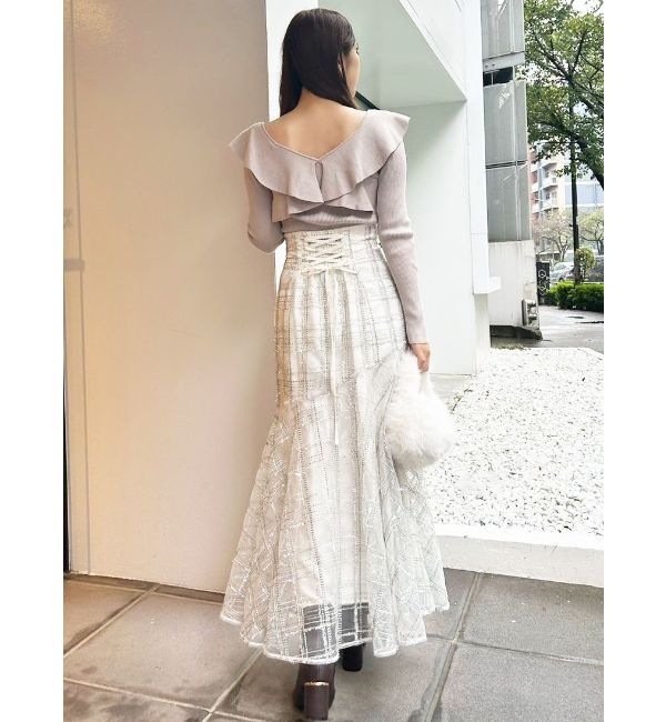 MERCURYDUO「2WAYフォールドラッフルロングスリーブニット」|ニット・セーター|