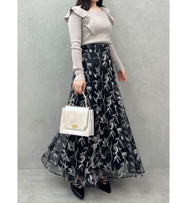 MERCURYDUO「2WAYフォールドラッフルロングスリーブニット」|ニット・セーター|