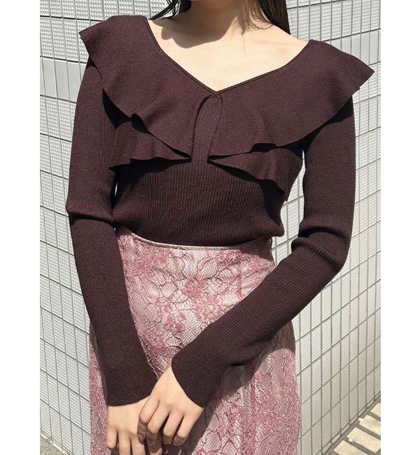 MERCURYDUO「2WAYフォールドラッフルロングスリーブニット」|ニット・セーター|