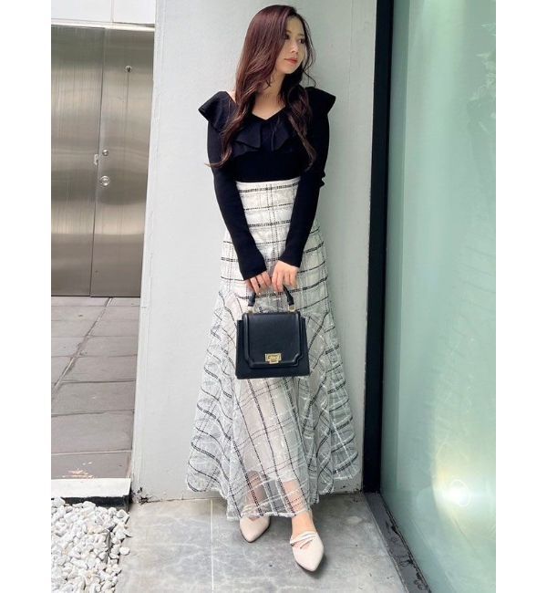 MERCURYDUO「2WAYフォールドラッフルロングスリーブニット」|ニット・セーター|