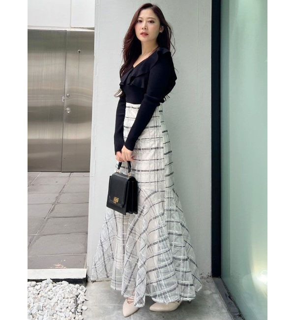 MERCURYDUO「2WAYフォールドラッフルロングスリーブニット」|ニット・セーター|