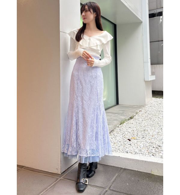 MERCURYDUO「2WAYフォールドラッフルロングスリーブニット」|ニット・セーター|