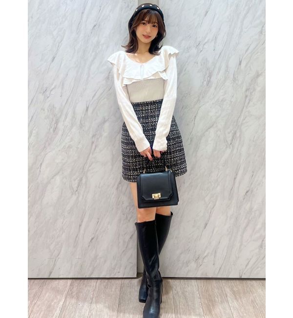 MERCURYDUO「2WAYフォールドラッフルロングスリーブニット」|ニット・セーター|