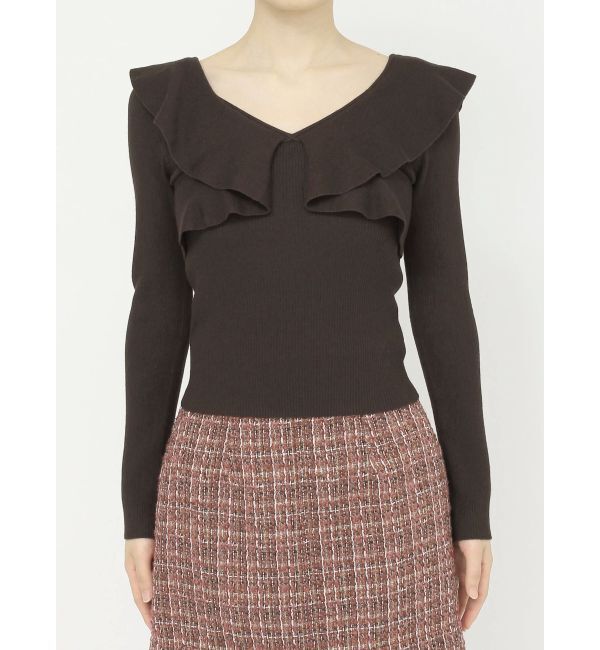 MERCURYDUO「2WAYフォールドラッフルロングスリーブニット」|ニット・セーター|