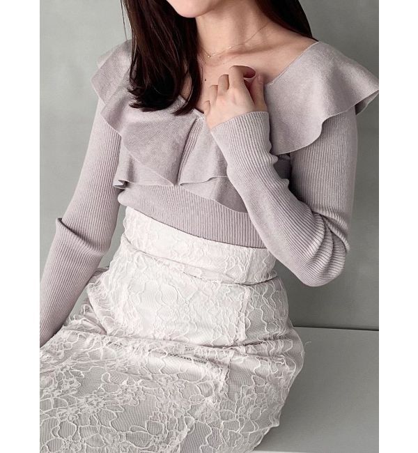 MERCURYDUO「2WAYフォールドラッフルロングスリーブニット」|ニット・セーター|ベビーピンク