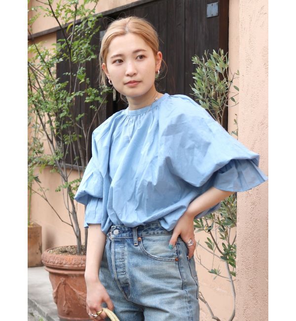 Ungrid「ハーフスリーブボリュームブラウス」|シャツ・ブラウス|ブルー