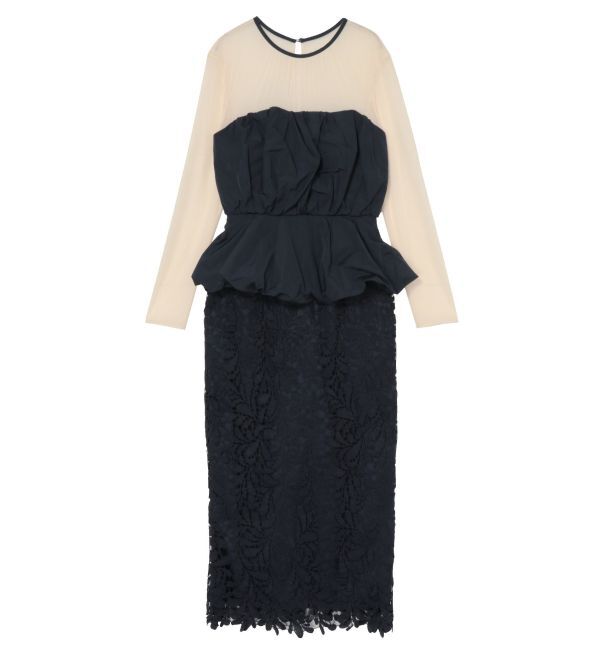 LAGUNAMOON「LADYフォルムペプラムレースドレス」|ドレス|ネイビー