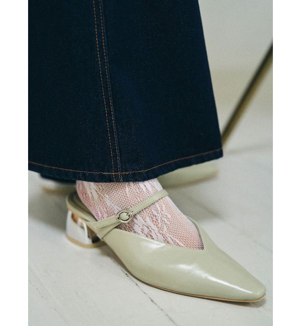 LAGUNAMOON「MODERNカッティングメタルヒールミュール」|パンプス|ミントグリーン