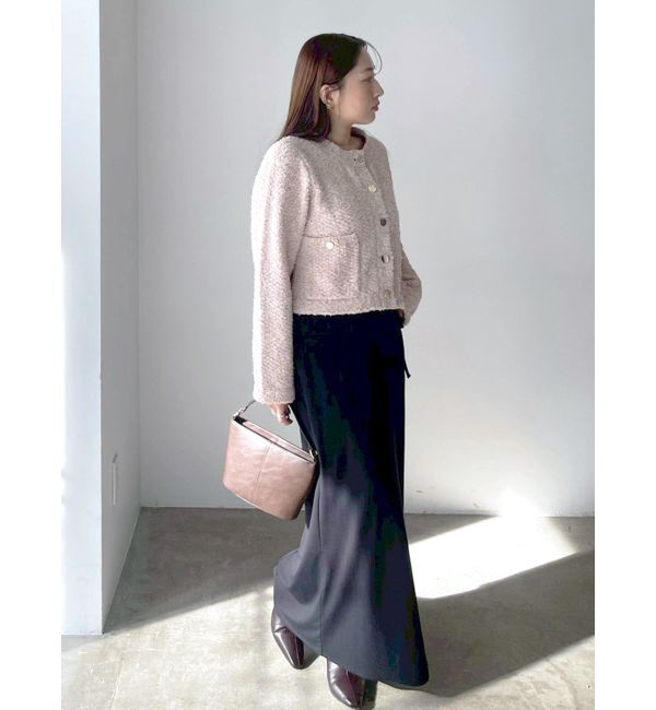 LAGUNAMOON「ミックスヤーンノーカラーニットカーディガン」|カーディガン|オレンジ