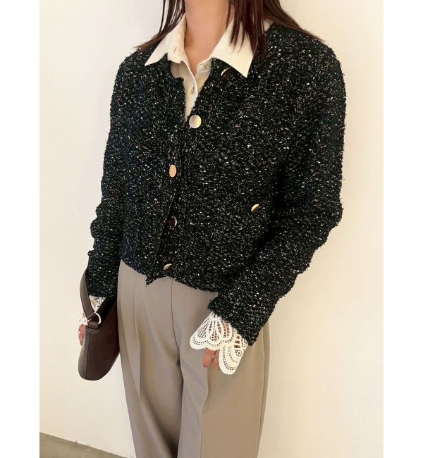 LAGUNAMOON「ミックスヤーンノーカラーニットカーディガン」|カーディガン|