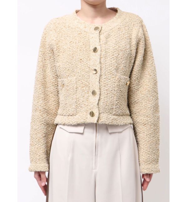 LAGUNAMOON「ミックスヤーンノーカラーニットカーディガン」|カーディガン|