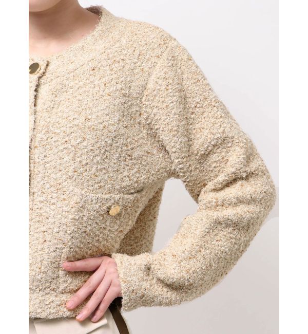 LAGUNAMOON「ミックスヤーンノーカラーニットカーディガン」|カーディガン|