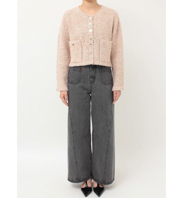 LAGUNAMOON「ミックスヤーンノーカラーニットカーディガン」|カーディガン|