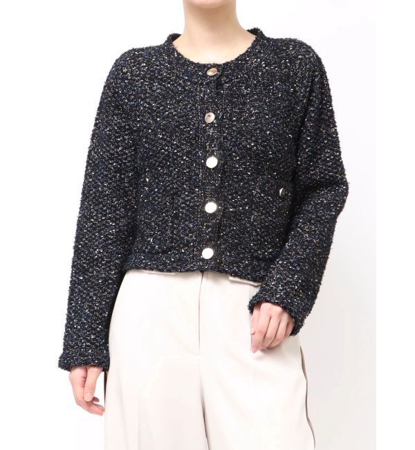 LAGUNAMOON「ミックスヤーンノーカラーニットカーディガン」|カーディガン|