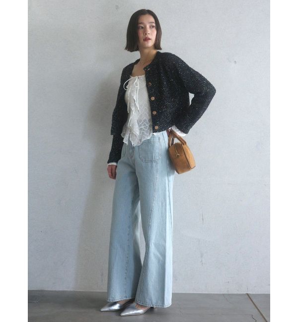 LAGUNAMOON「ミックスヤーンノーカラーニットカーディガン」|カーディガン|