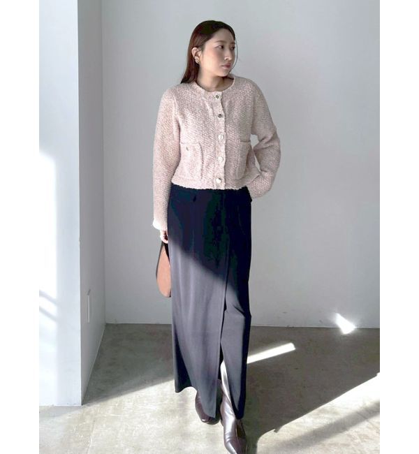 LAGUNAMOON「ミックスヤーンノーカラーニットカーディガン」|カーディガン|