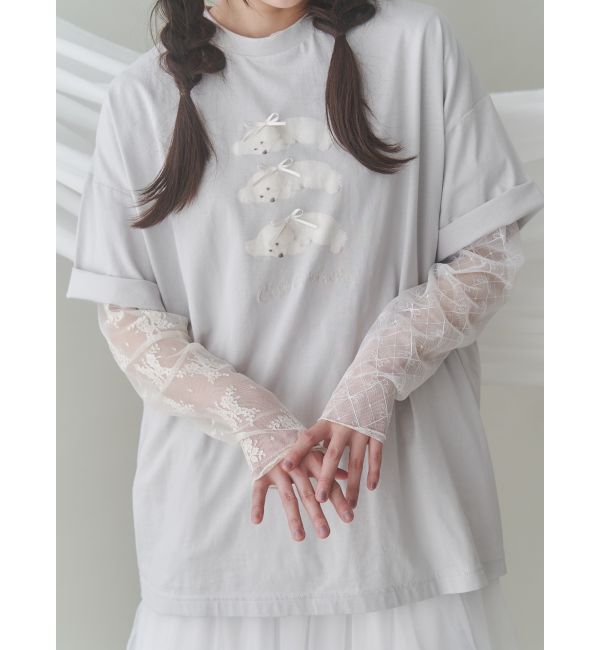 merry jenny「シアーレースコンビtops」|Tシャツ・カットソー|アイボリー