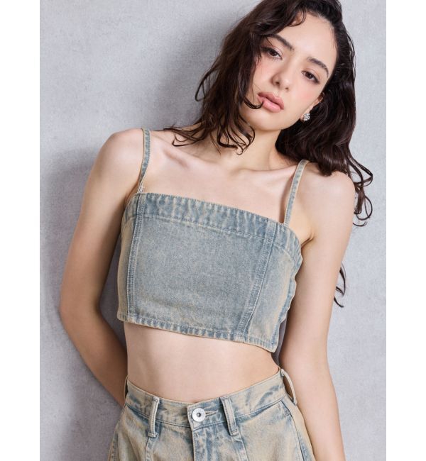 GYDA「BACKレースUP Corsetデニムビスチェ」|キャミソール|アイスブルー