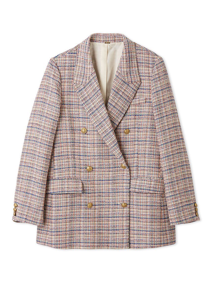 Mila Owen「金釦ダブルブレストツイードロングブレザー」|テーラードジャケット|