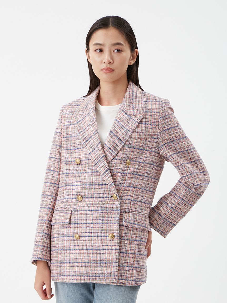 Mila Owen「金釦ダブルブレストツイードロングブレザー」|テーラードジャケット|