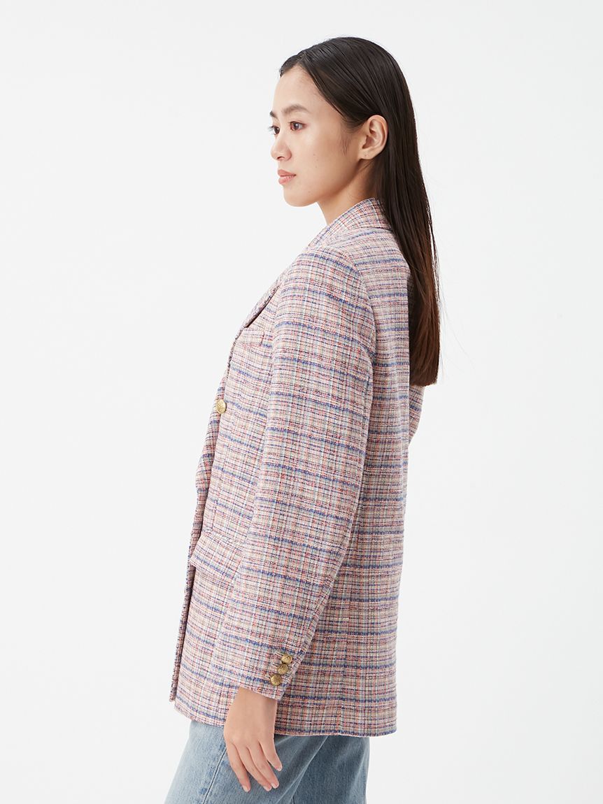 Mila Owen「金釦ダブルブレストツイードロングブレザー」|テーラードジャケット|