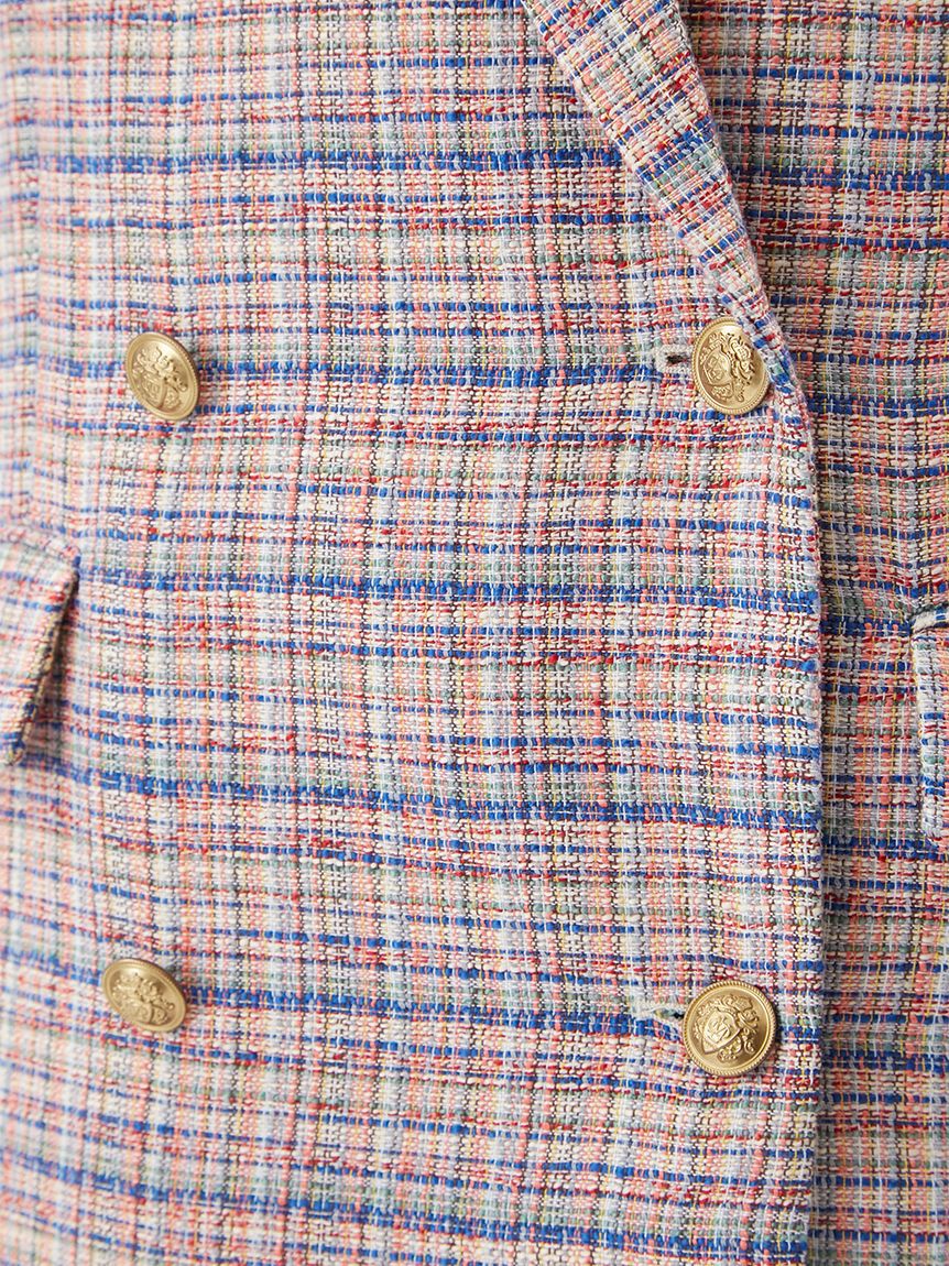 Mila Owen「金釦ダブルブレストツイードロングブレザー」|テーラードジャケット|