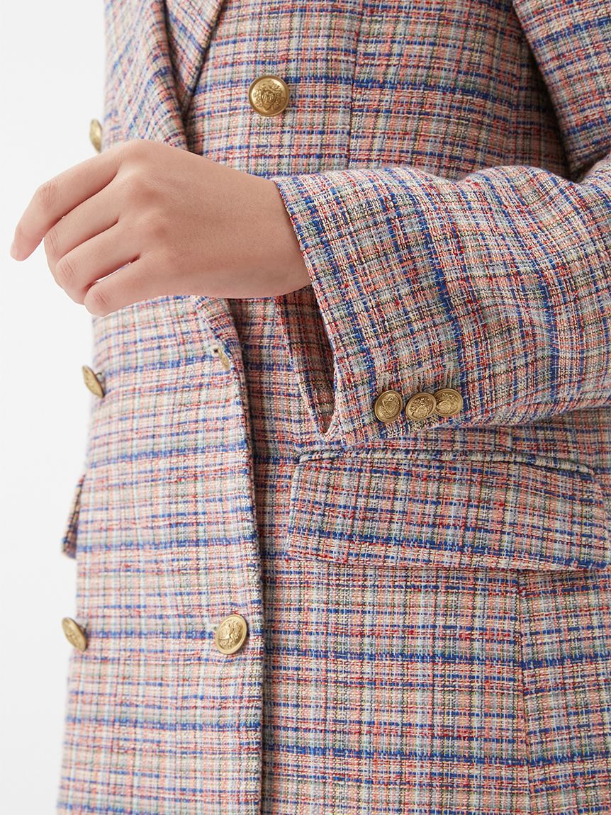 Mila Owen「金釦ダブルブレストツイードロングブレザー」|テーラードジャケット|