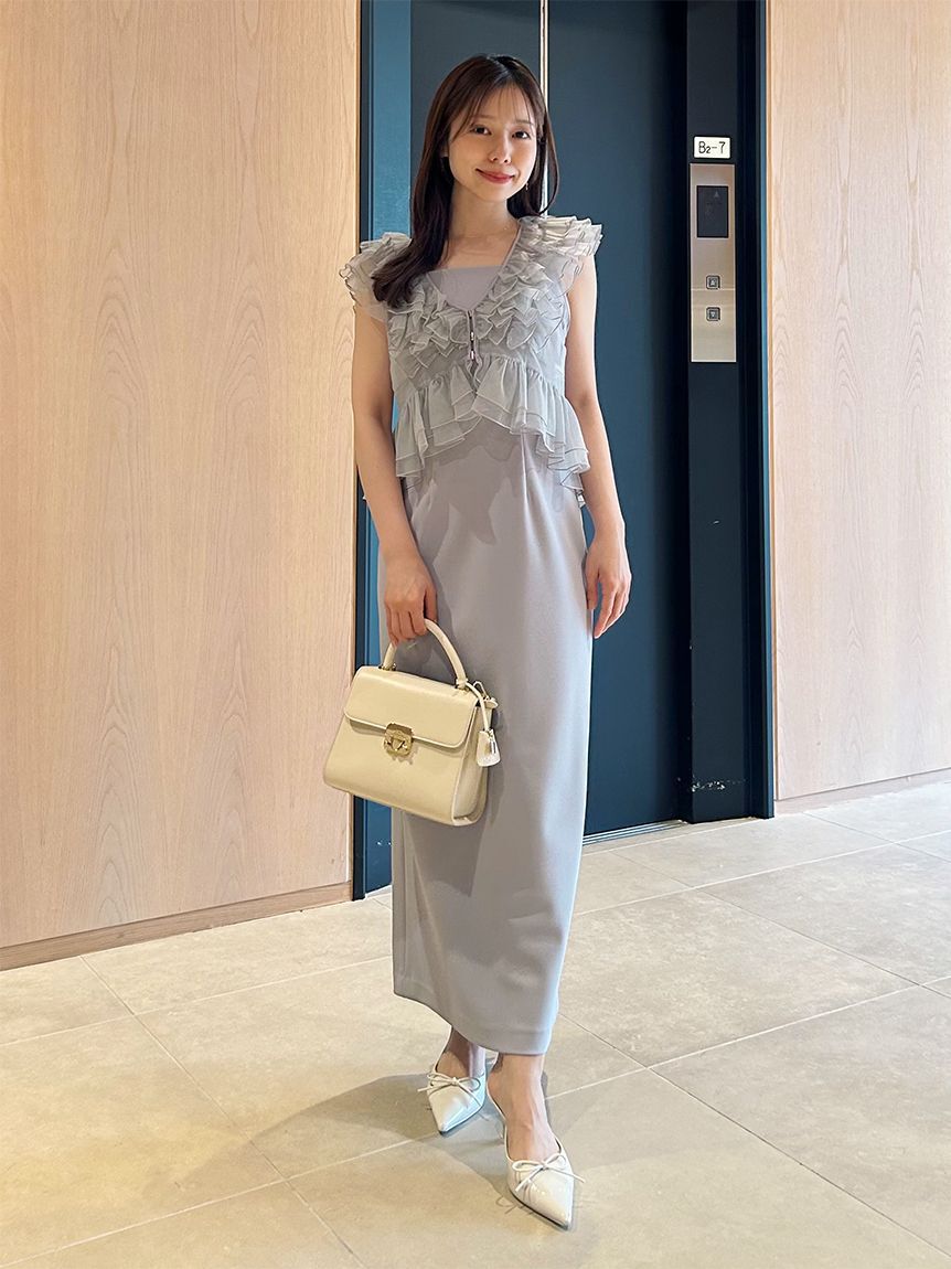 SNIDEL「Sustainableペプラムチュールドレス」|ドレス|