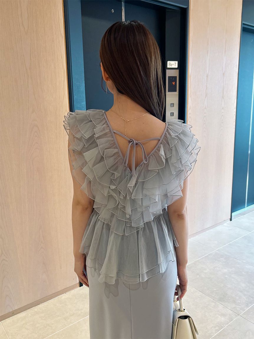 SNIDEL「Sustainableペプラムチュールドレス」|ドレス|