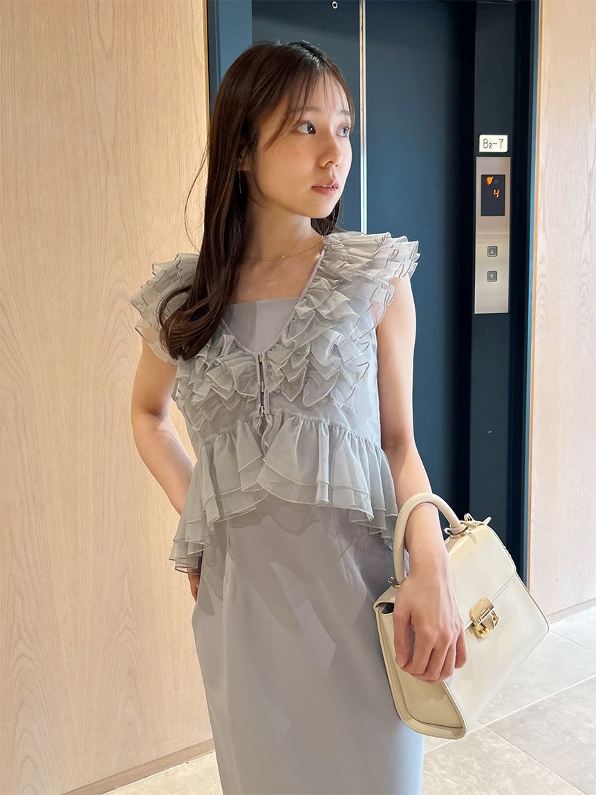 SNIDEL「Sustainableペプラムチュールドレス」|ドレス|