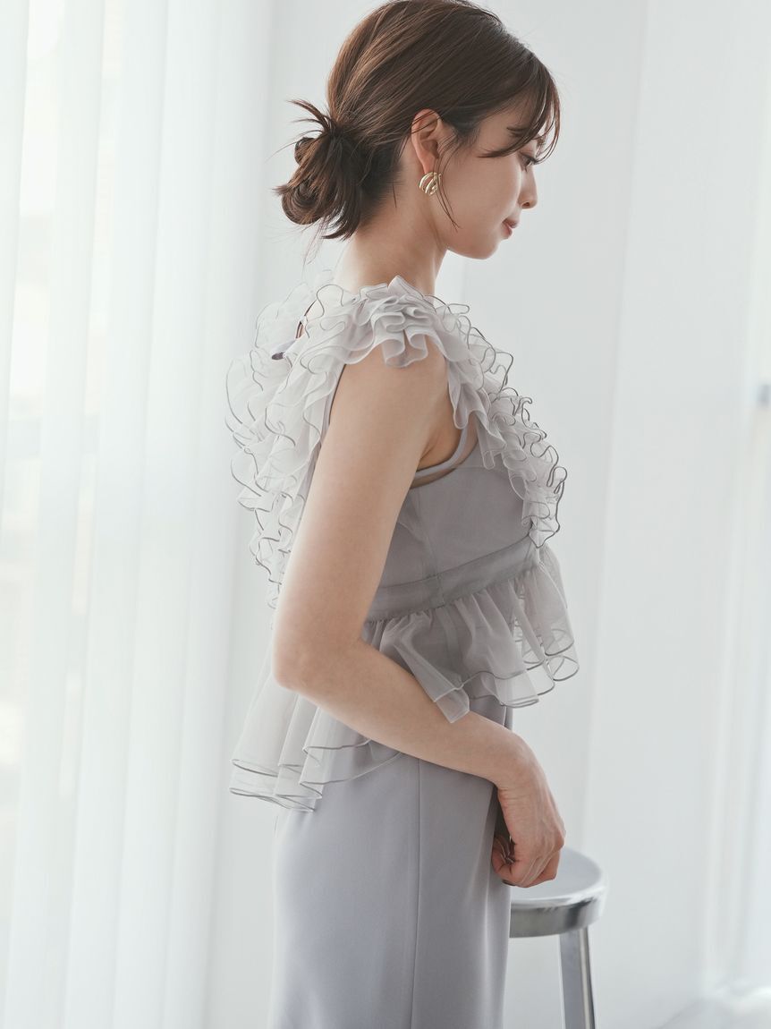 SNIDEL「Sustainableペプラムチュールドレス」|ドレス|