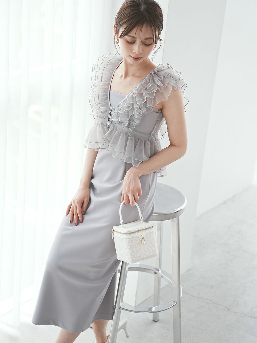 SNIDEL「Sustainableペプラムチュールドレス」|ドレス|