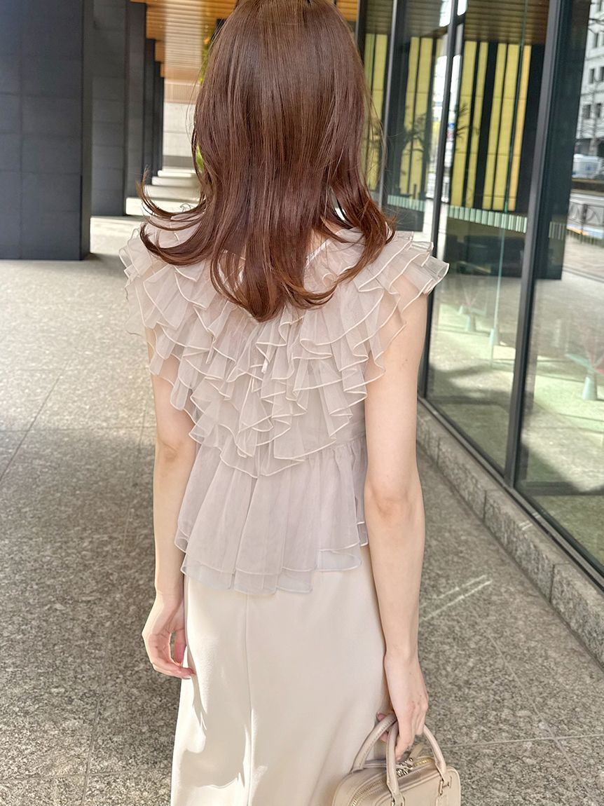 SNIDEL「Sustainableペプラムチュールドレス」|ドレス|