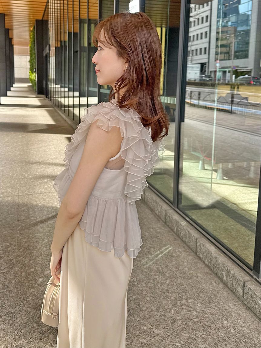 SNIDEL「Sustainableペプラムチュールドレス」|ドレス|
