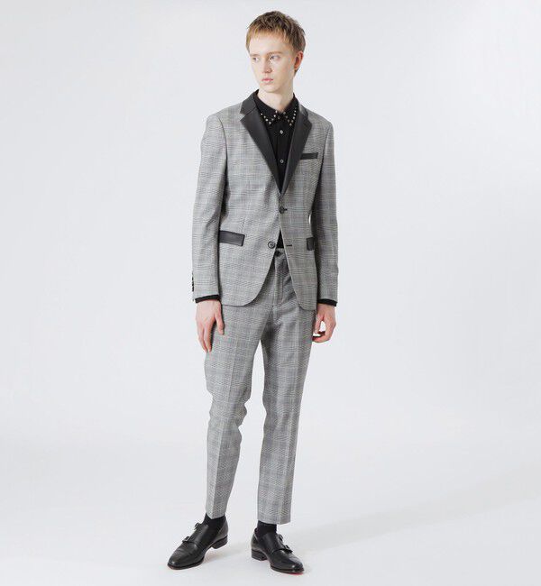  「シンセティックレザーコンビ グレンチェックジャケット」|テーラードジャケット|