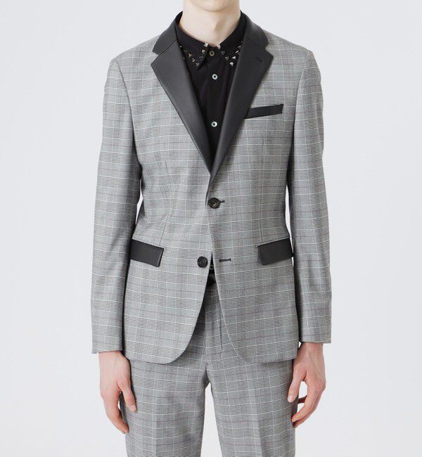  「シンセティックレザーコンビ グレンチェックジャケット」|テーラードジャケット|