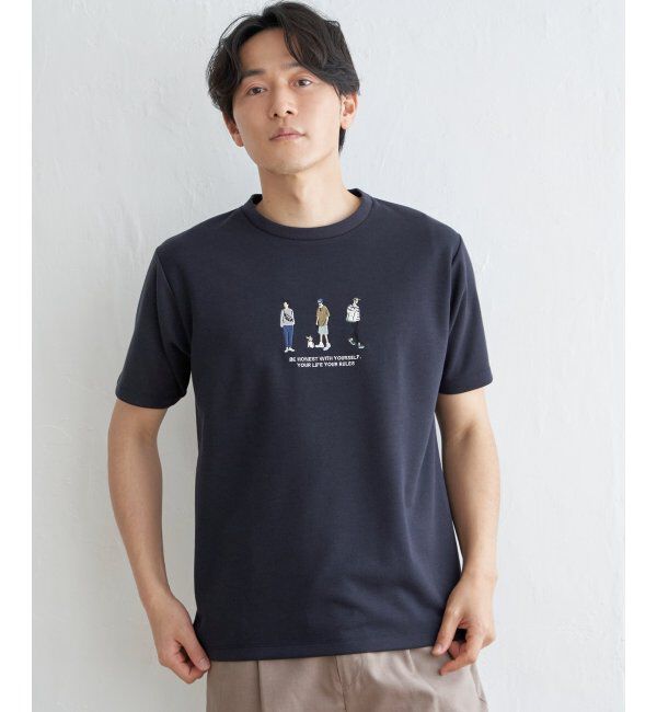 ikka「【親子おそろい】ポンチスリーメン刺繍Tシャツ」|Tシャツ・カットソー|ネイビー