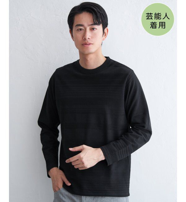 IKKA LOUNGE「ランダムリップルボーダーロンT」|Tシャツ・カットソー|ブラック