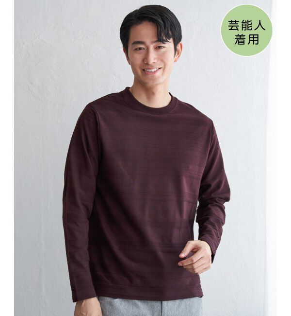 IKKA LOUNGE「ランダムリップルボーダーロンT」|Tシャツ・カットソー|ワイン