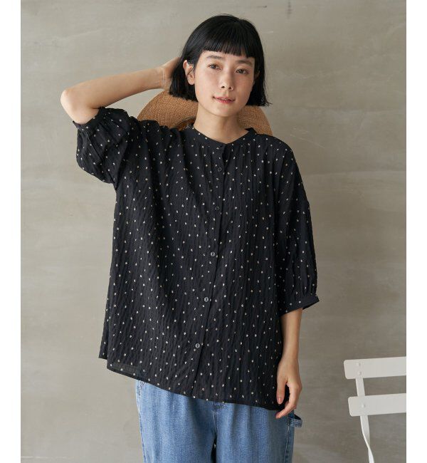 Lbc with Life「シャーリングバンドカラーブラウス」|シャツ・ブラウス|ブラック