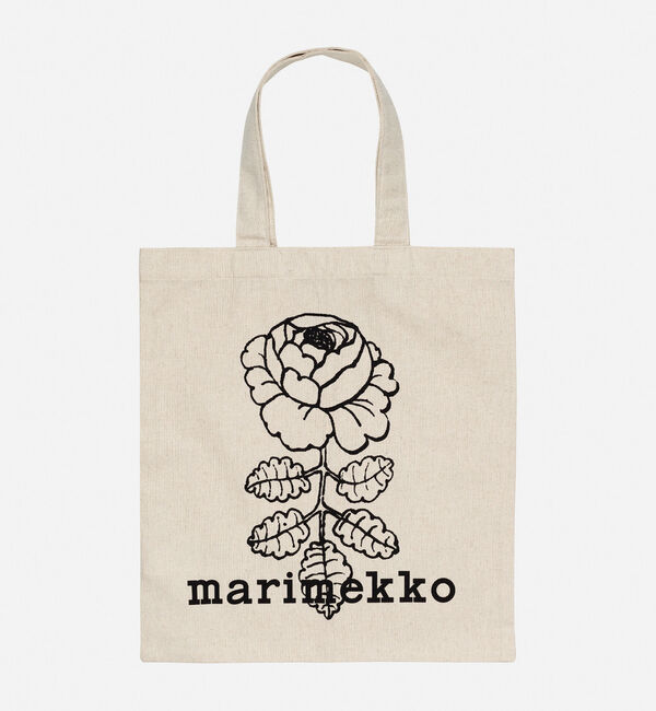 Marimekko「Vankka Vihkiruusu Placement トートバッグ」|トートバッグ|ｵﾌﾎﾜｲﾄ&times;ﾌﾞﾗｯｸ