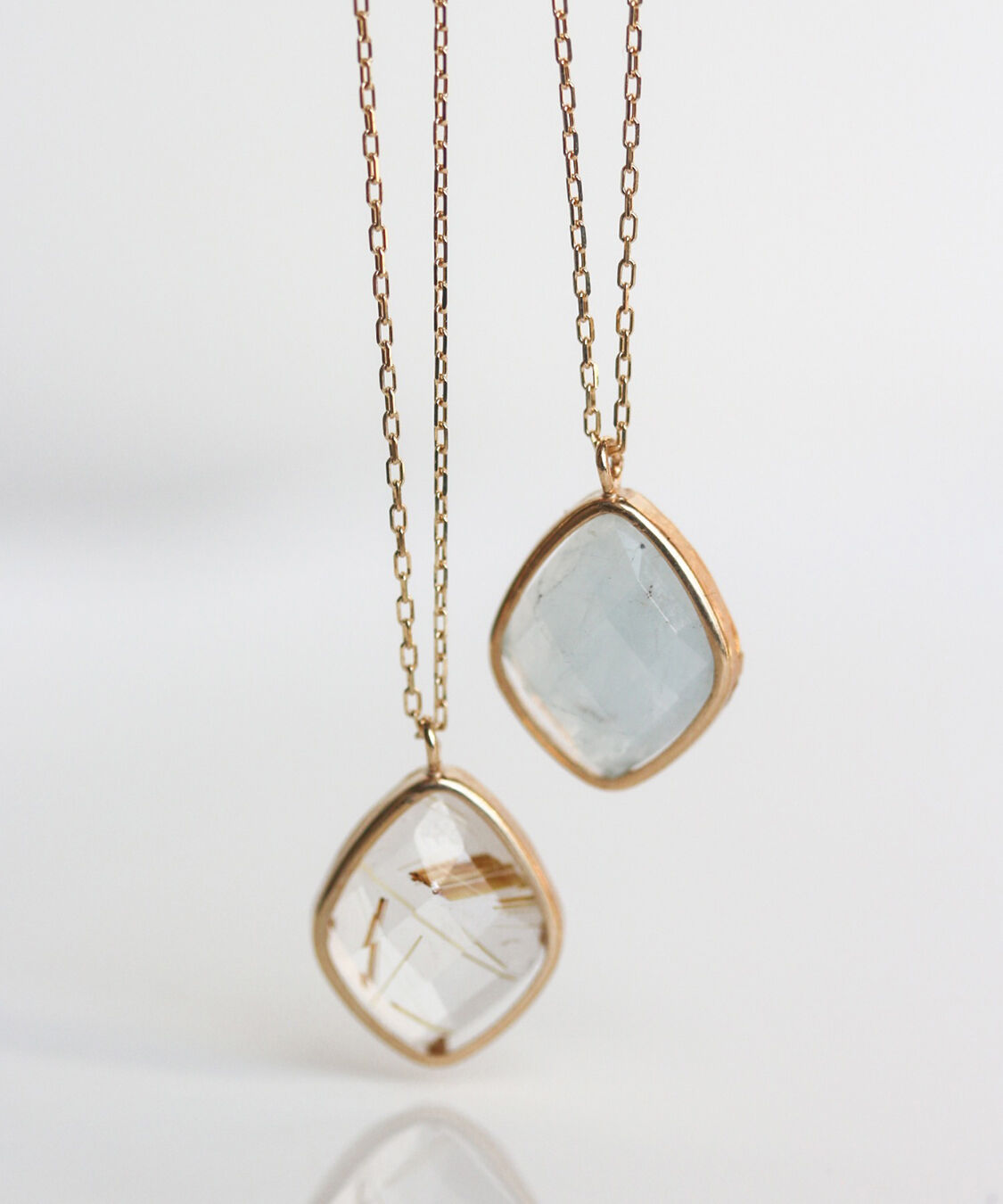  「カラーストーン ネックレス  | K10YG 〈ミルキーアクアマリン / ルチルクォーツ〉」|ネックレス|