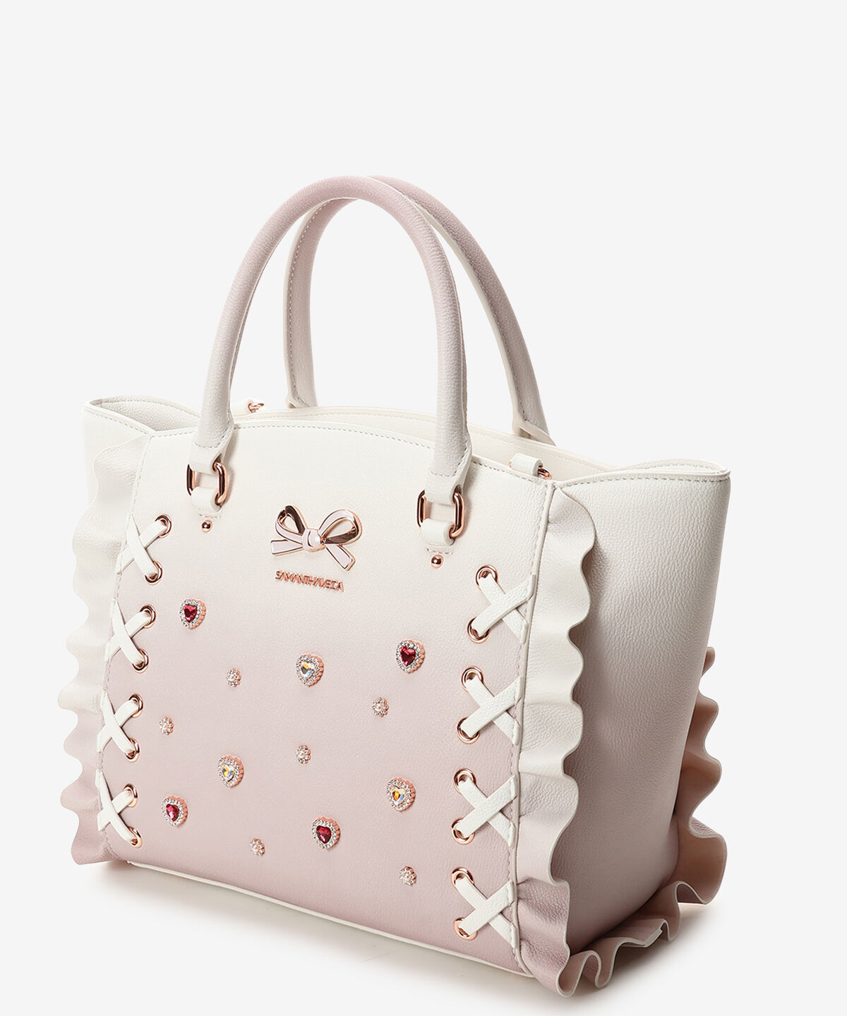 Samantha Vega「レースアップハートビジューグラデーションフラッタ―(小)」|ハンドバッグ|