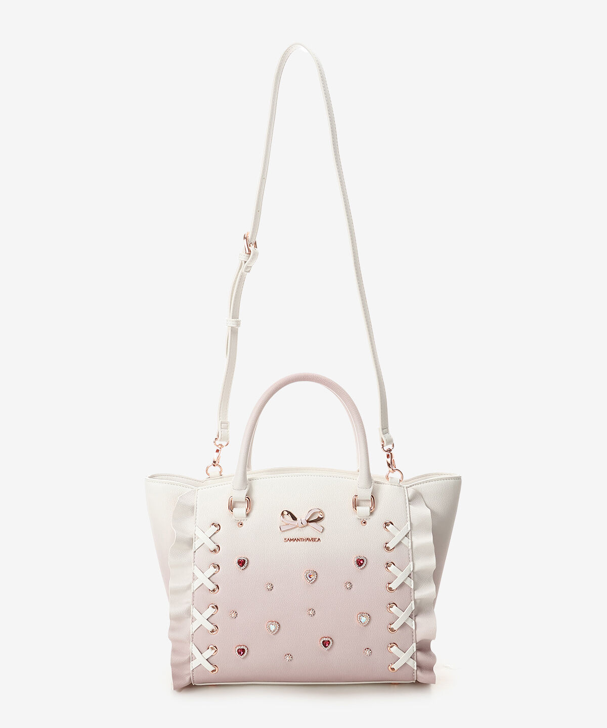 Samantha Vega「レースアップハートビジューグラデーションフラッタ―(小)」|ハンドバッグ|