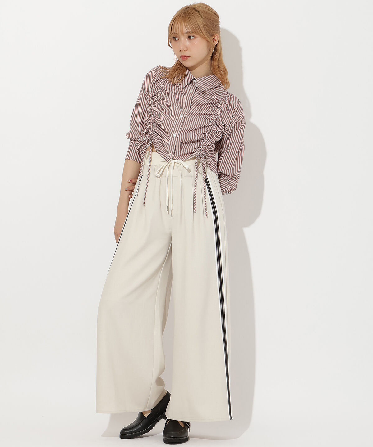 アンドクチュール「ストライプシャーリングブラウス」|シャツ・ブラウス|